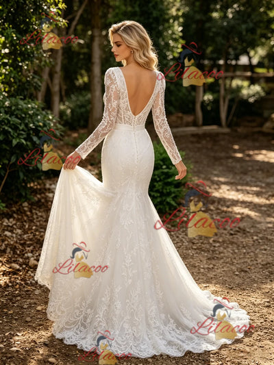 White Mermaid Lace Long Sleeve Wedding Dress