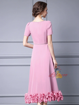 Pink Short Sleeve Mother of the Bride Dress
