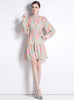 Stitching Printed Long Sleeve Slim Retro Dress