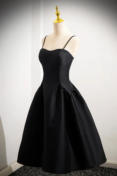 Black Spaghetti Strap Satin Prom Dress
