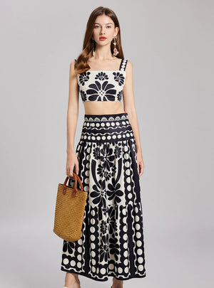 Polka-dot Sling Top+High Waist Skirt Ttwo-piece Suit