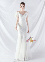 Spaghetti Straps Mermaid Sequins Tulle Prom Dress