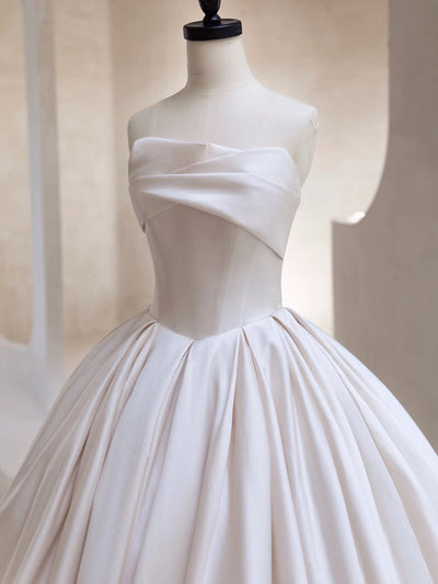 White Satin Wedding Dress With Train