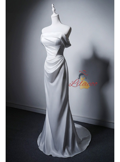 White Satin Mermaid Off the Shoulder Wedding Dress