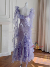 Purple Sequins Straps Prom Dress