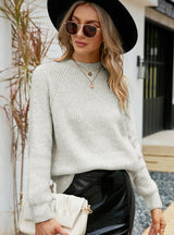 Round Neck Solid Color Pullover Long Sleeve Sweater