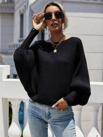 Loose Solid Color Bat Sleeve Sweater