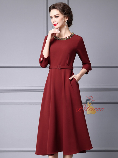 Burgundy Short Sleeve Mother Of The Bride Dress