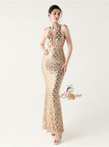 Mermaid Sequins Halter Beading Prom Dress