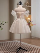 Ivory Tulle Off the Shoulder Sequins Homecoming Dress