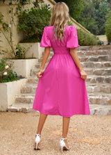 V-neck Short Sleeve Solid Color Dress