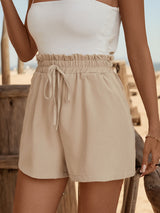 Solid Color Elastic Waist Ruffled Shorts