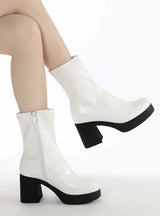 Solid Color Round Toe Wedge Zipper Boots