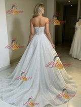 White Sequins Strapless Wedding Dres