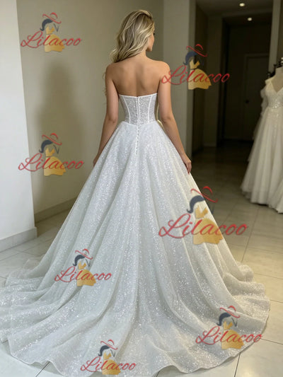 White Sequins Strapless Wedding Dres