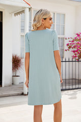 Solid Color Short Sleeve Loose Pocket Dress