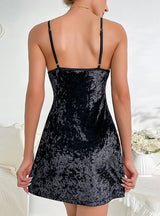 Sexy Velvet Lace Slit Suspender Nightdress