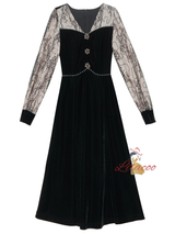 Black Lace Velvet Mother of the Bride Dress