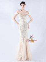 Mermaid Sequins Off the Shoulder Beading Prom Dress