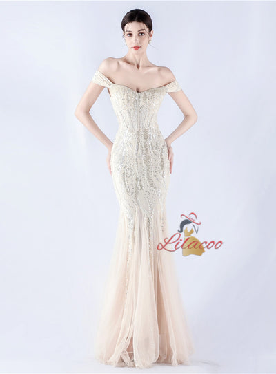 Mermaid Sequins Off the Shoulder Beading Prom Dress