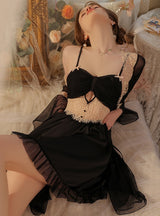 Sexy Backless Satin Mesh Suspender Nightdress