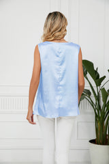 Solid Color Pile Collar Sleeveless Vest Top