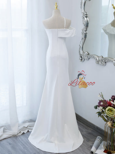 White Mermaid Straps Prom Dress