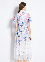 Lotus Leaf Floral Color Short Sleeve Dress