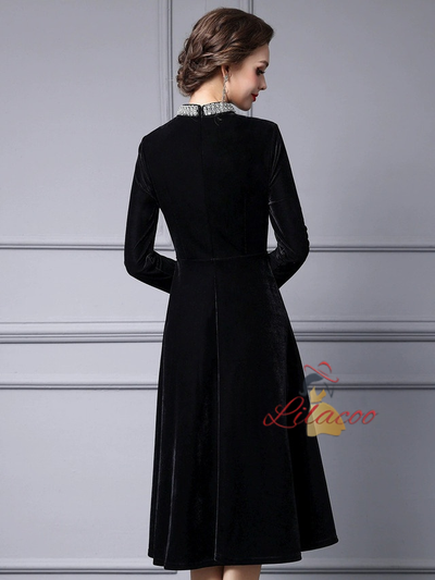 Black Velvet Long Sleeve Mother of the Bride Dress