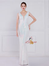 V-neck Mermaid Sequins Beading Prom Dress