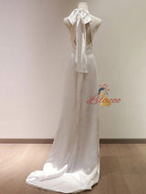 White Pleats Halter Backless Wedding Dress