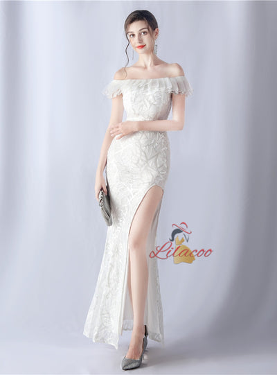 Mermaid Sequins Off the Shoulder Split Prom Dress