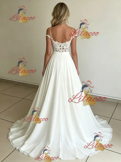 White Chiffon Lace Wedding Dress