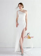 One Shoulder Split Beading Prom Dress