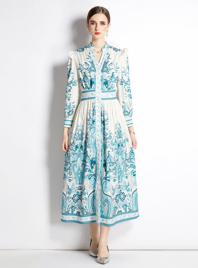 Retro Palace Long Sleeve Printed Slim Dress