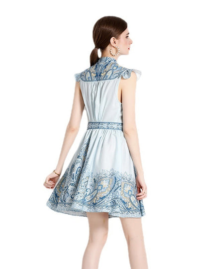 V-neck Flying Sleeve Printed Dress