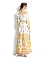V-neck Lantern Sleeve Printed Palace Style Dress