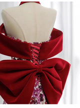 Burgundy Sequins Bow Prom Dress