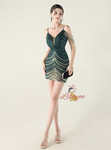 Spaghetti Straps Sequins Beading Short Prom Dress