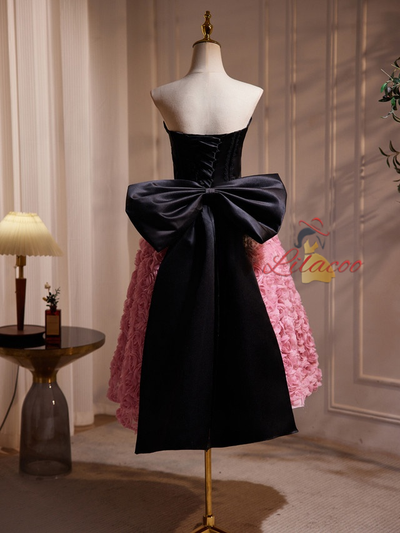 Pink Flower Strapless Homecoming Dress