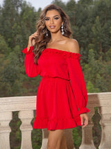 Lotus Leaf Sleeve Short Dress