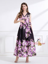 Retro Printed Sleeveless Lace Dress