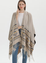 Knitted Split Shawl Bohemian Fringed Cloak