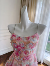 Sexy Pink Straps Flower Dress