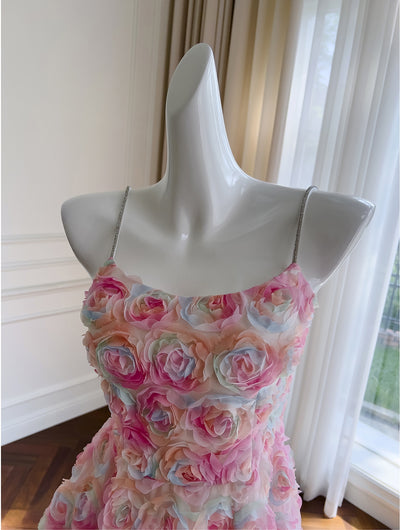 Sexy Pink Straps Flower Dress