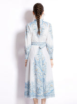 Printed Long Sleeve High Waist Slim Dress