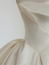 Vintage White Satin Strapless Pleats Wedding Dress