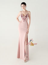 Mermaid Spaghetti Straps Appliques Prom Dress