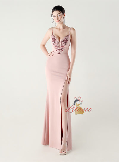 Mermaid Spaghetti Straps Appliques Prom Dress