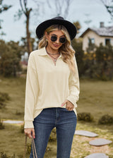 Solid Color Lapel Loose Long Sleeve Top